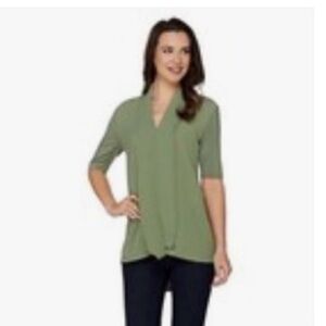 H by Halston Olive Green V-Neck Twist Front Tunic